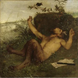 Fauno pellizcando a un mirlo